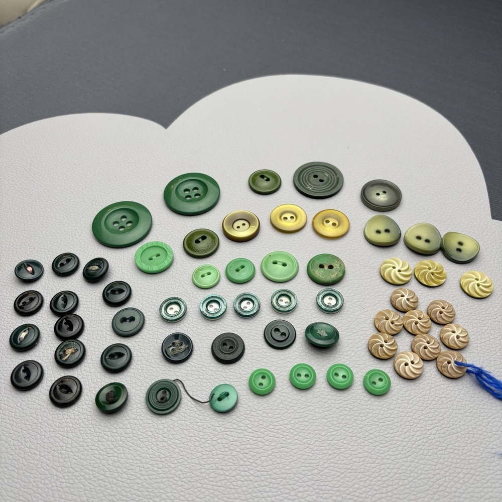 Vintage‎ Green Button Lot 58 Piece Emerald, Olive, Chartreuse & Swirl Designs –
